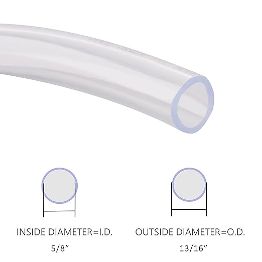 DERNORD PVC Tubing 5/8"ID X 13/16"OD Flexible Clear Vinyl Hose 10 Feet for Food Grade