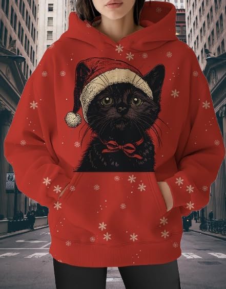 Womens Funny Cat Hoodies Oversized Graphic Hooded Sweatshirt for Women Fall Plus Size Pullover Hoodie Y2K