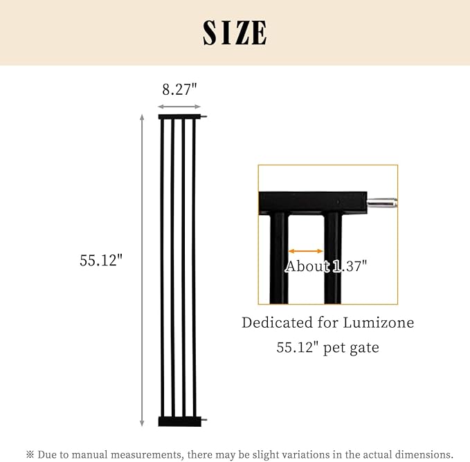 Lumizone Extra Tall Pet Gate 55.12" High Pressure Mounted 8.27" Wide Extension kit 1.37" Gap (8.27" W, Black)