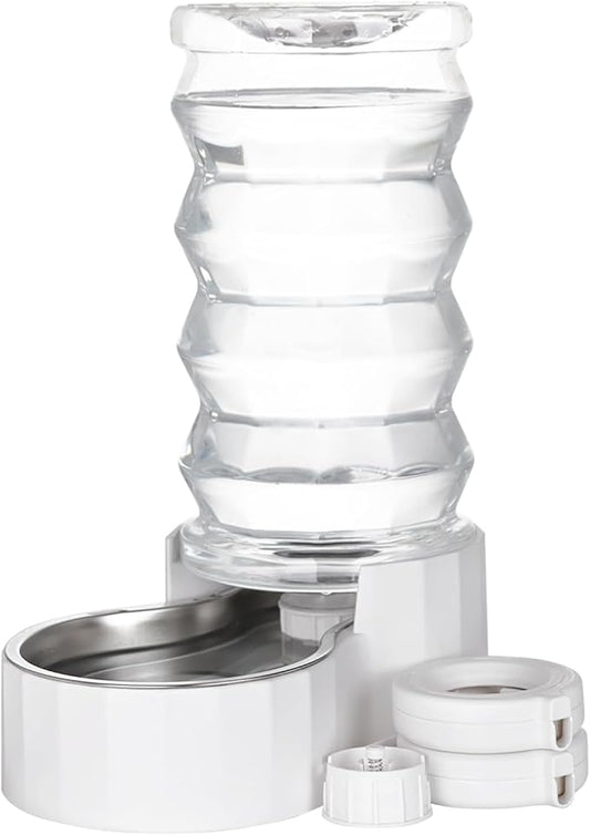 RIZZARI Large Gravity Water Dispenser: 8L Automatic Water Feeder with Stainless Steel Bowl - Two Caps and Filters for 30-60 LB Dogs with Spinal Issues - for Living Room Garage