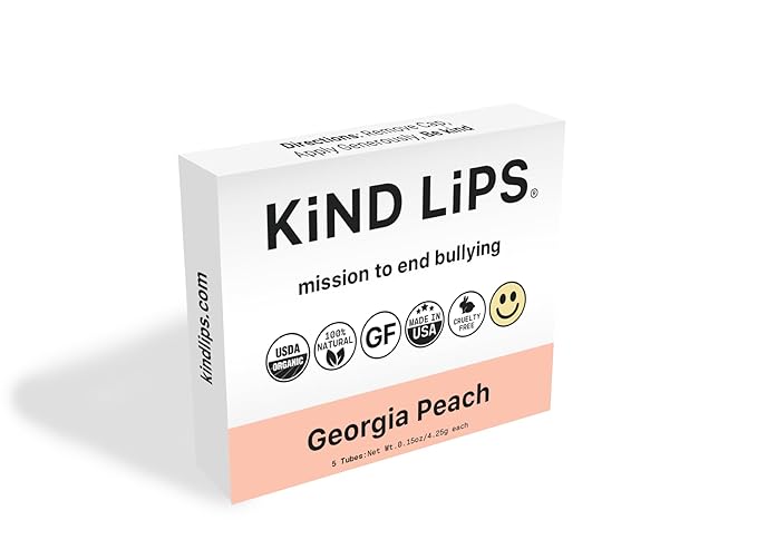 Kind Lips Georgia Peach Organic Lip Balm Natural Moisturizing Lip Care 5 Pack