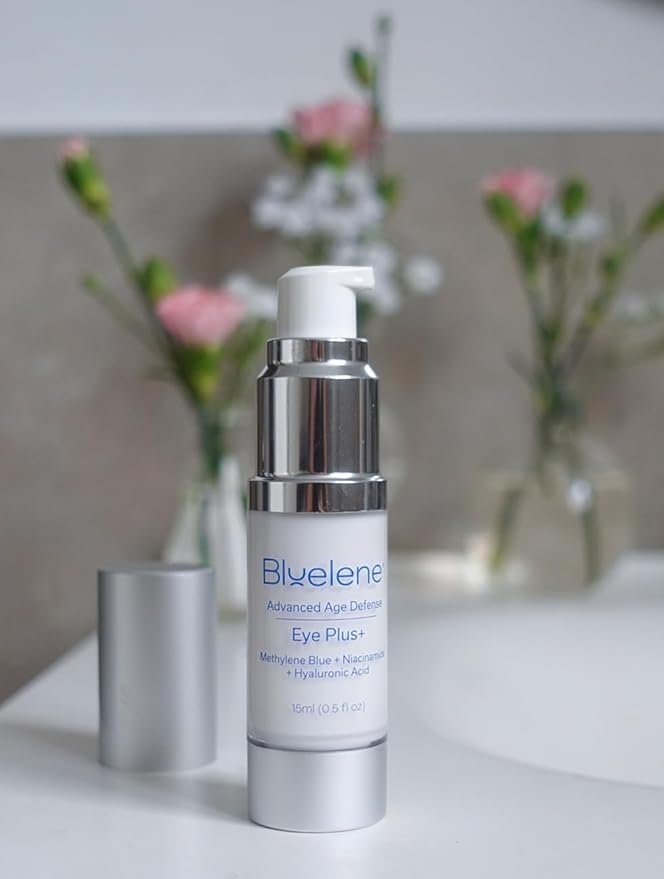 Bluelene EyePlus+, a new formula powered by the ultimate trifecta of Methylene Blue, Ergothioneine, and Niacinamide. Dermatologist approved. Suitable for Sensitive Skin.