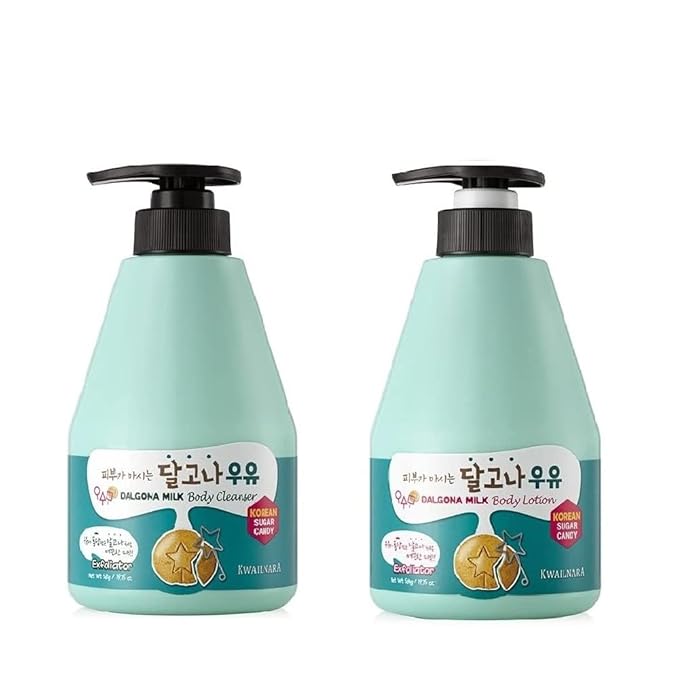 Kwailnara Dalgona Milk Body Wash & Lotion Set (19.75 Oz Each) – 2-Piece Korean Skincare Duo for Exfoliated & Hydrated Skin | Milk Protein, Royal Jelly & Smoothing Black Sugar | Paraben-Free