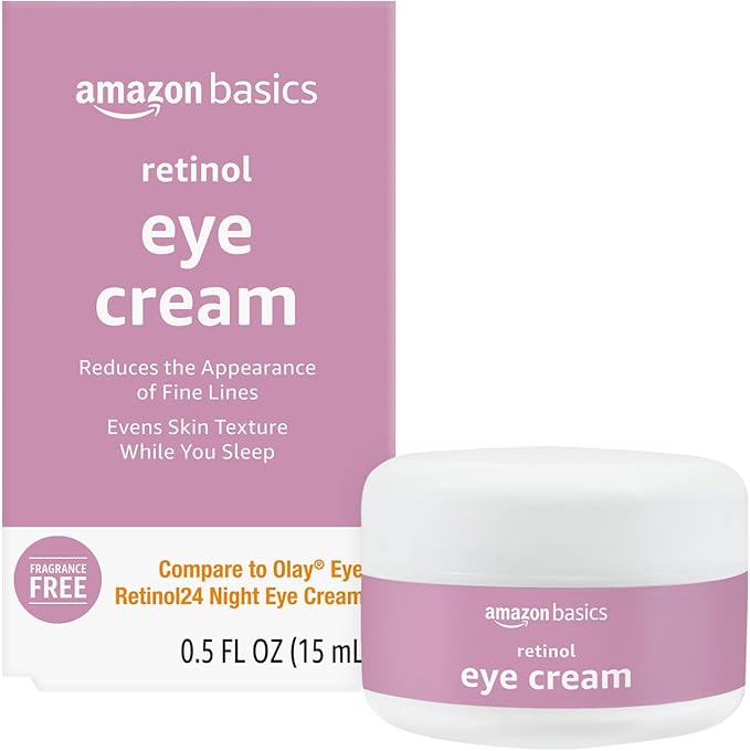 Amazon Basics Retinol Under Eye Cream, Fragrance Free, Reduces Fine Lines, Night Treatment, 0.5 Ounces, 1-Pack