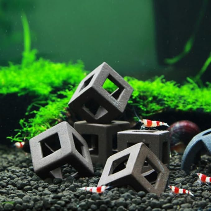 Balacoo 15 Pcs Shrimp Hideout for Aquarium: Ceramic Shelters Shrimp Breeding Cave, Aquarium Cubic Hideaway for Small Fish Crayfish - Fish Tank Accessories
