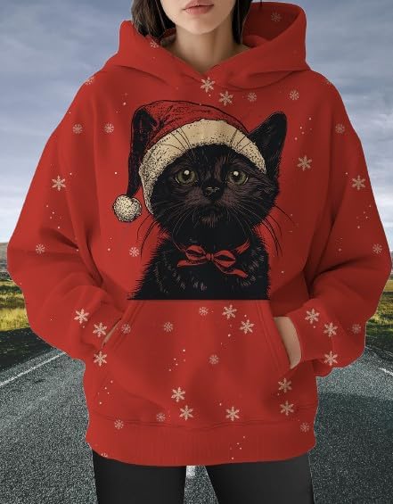 Womens Funny Cat Hoodies Oversized Graphic Hooded Sweatshirt for Women Fall Plus Size Pullover Hoodie Y2K