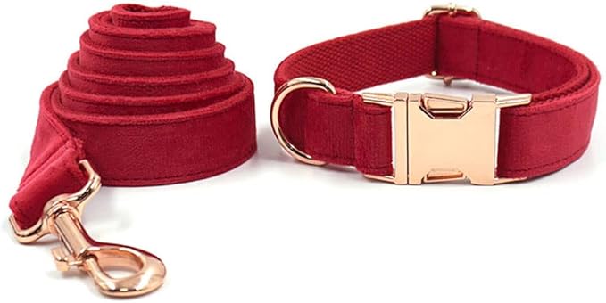 PETDURO Custom Dog Collar Personalized with Name Engraved Rose Gold Metal Buckle for Large Medium Small Girl Dogs - Dog Leash and Bow Tie Available - Soft Comfy Velvet (Christmas Red RG, XL)