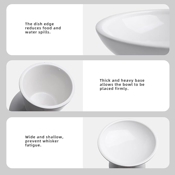 6.2 Inch Extra Wide Elevated Ceramic Cat Bowls, Food and Water Bowl Set for Elder Big Cats Small Dogs, Raised Design for Pet Easy Eating, Protect Cat's Spine Set of 1（White-1pc）
