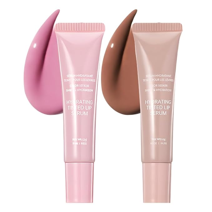 2Pcs Lip Tinted Glowy Balm Hydrating Tinted Lip Serum Lip Gloss, Ultra-Hydrating Natural Vegan Lip Balm, Sheer-Tinted Shine & Hydration, Soothes & Softens Dry Lips Skincare 01+02
