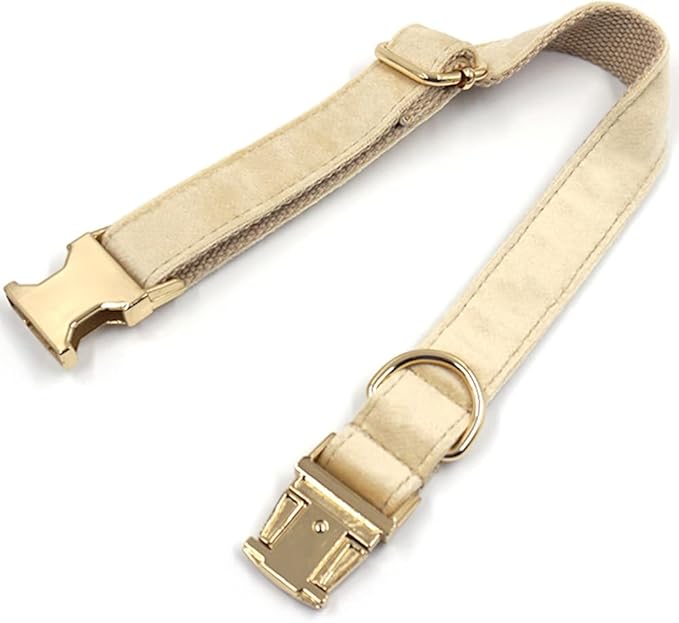 PETDURO Custom Dog Collar Personalized with Name Engraved Quick Release Rose Gold Metal Buckle for Large Medium Small Girl Dogs - Dog Leash and Bow Tie Available - Soft Comfy Velvet (Pale Brown, XS)