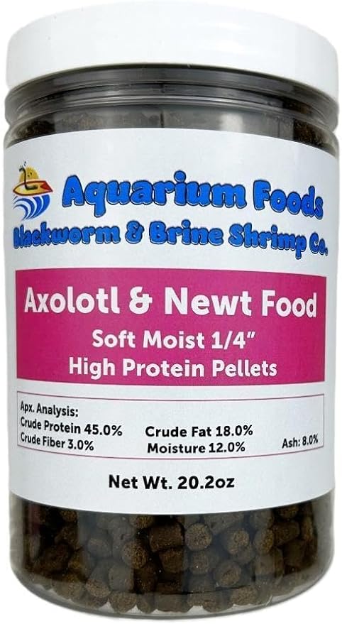 Aquatic Foods Inc. Axolotl Food 1/4" - 6mm Soft Moist Sinking Salmon Meal Pellets for Adult Axolotl, Aquatic Newts, Shrimp, Snails, Bottom Fish, All Tropical Fish…20.2oz Lg Round Jar
