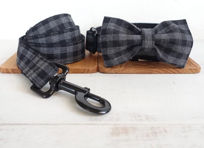 PETDURO Personalized Checkered Plaid Dog Collar Black - Engraved Name and Phone Number on Black Metal Buckle - Custom for Small Medium Large Boy Girl Dogs - Add Leash Bow Tie via Customize Now