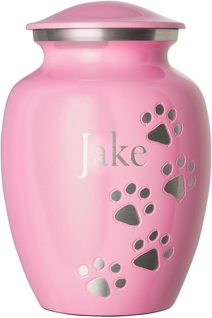 Pet Urn for Dogs and Cats with Personalized Laser Engraving, Ottillie Paws Premier Series Memorial Urns (X-Large Ardent Pink with Vertical Pewter Paws)