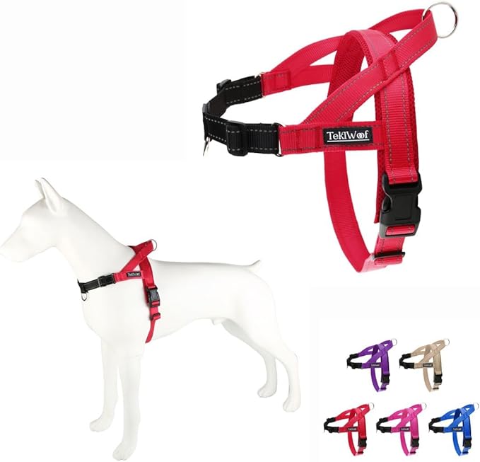 No Pull Dog Harness with Handle, Rear & Front Clip, Adjustable, Easy On/Off, Reflective, Lightweight & Mesh Padded, No Choke. for Small, Medium and Large Dogs (Red-Black, Large)