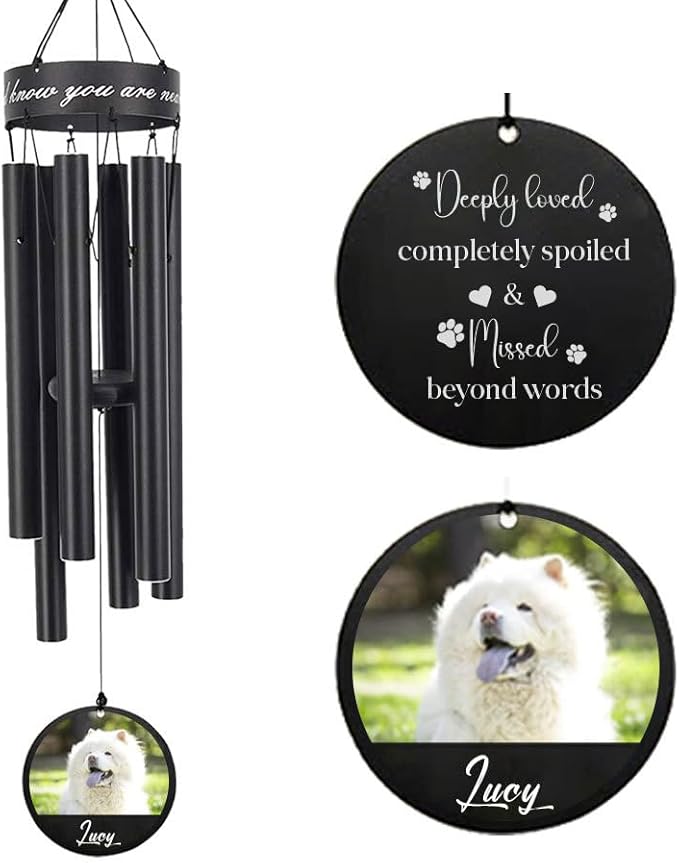 ASTARIN Pet Personalized Name Photo 30" Wind Chimes, Pets Memorial Gifts for Loss of Dog, Custom Picture Remenbrance Gift in Memory, Sympathy Family Love Pet Dog Cat Gift for Son Daughter Friends