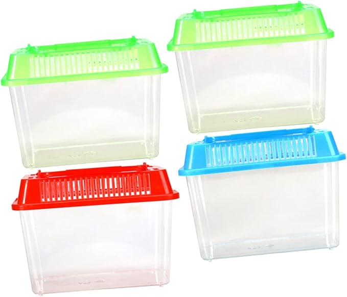 STOBOK Portable Fish Tank Handheld Aquarium 6X4X3.7 Inch Transparent Turtle Box Plastic Breeding Case with Handle for Small Pets Travel and Reptile Carrier