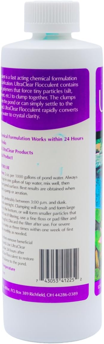 Flocculant 12oz – Fast-Acting Pond Water Clarifier – Binds Fine Particles, Clears Cloudy Water – Safe for Fish & Plants When Used as Directed
