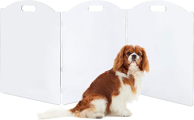 Clear Acrylic Freestanding Dog Gates for The House – Folding 3-Panel Pet Gates for Doorways, Indoor Stairs, and Hallways, Transparent Barrier for Dogs, Puppies, and Cats