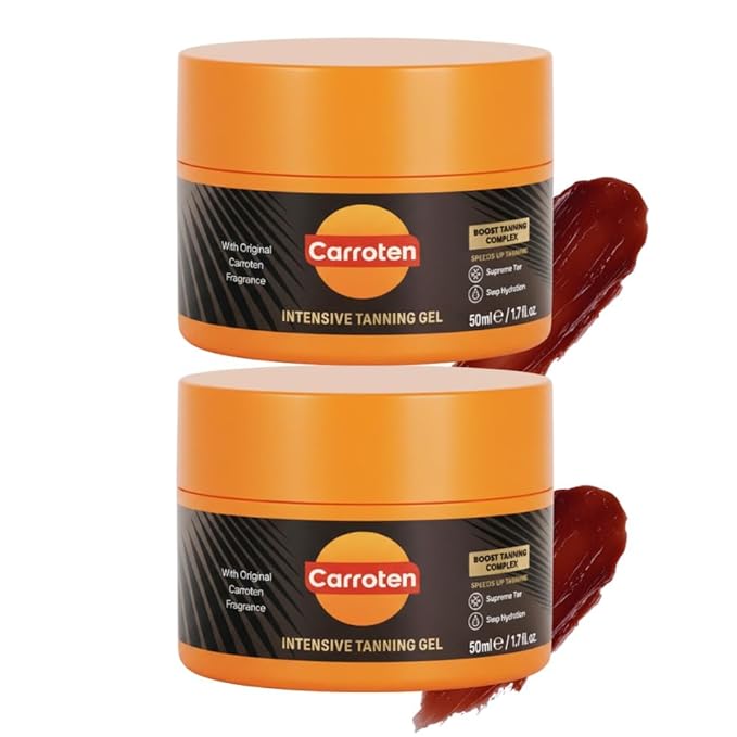 Carroten Mini Intensive Tanning Gels | Browning Tan Accelerator | Non-Greasy, Water-Resistant with Carrot & Coconut Oil | Vitamin A & E For Moisture & Hydration | Travel Size | 1.7 oz (2 Pack)