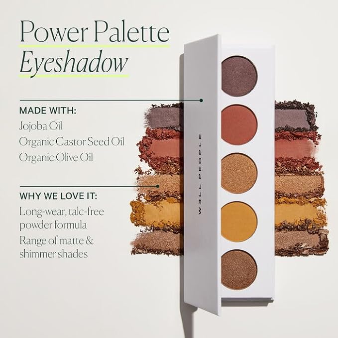 Well People Power Palette Eyeshadow, Five Long-wear, Hyper-pigmented Matte & Shimmer Shades For Intense Color, Vegan & Cruelty-free, Sepia