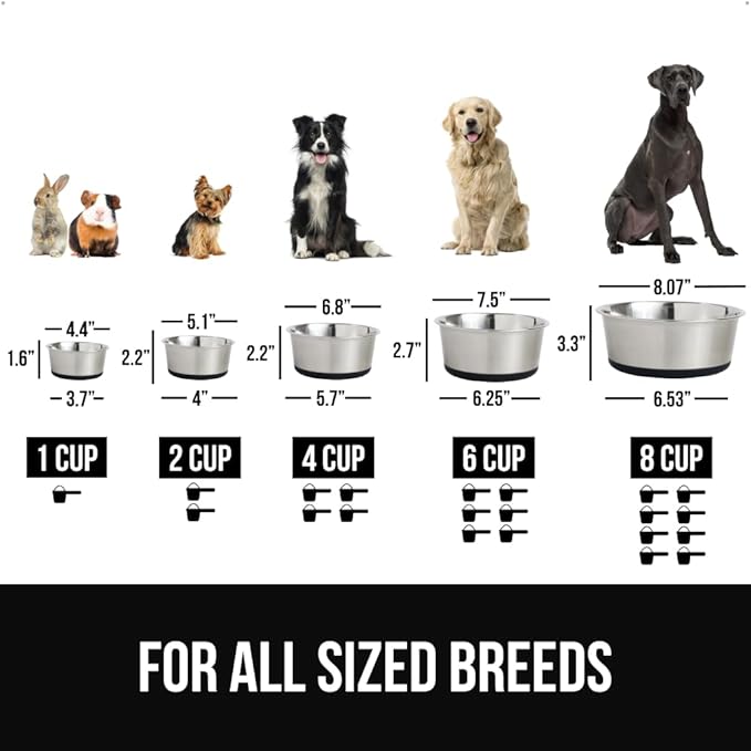 GORILLA GRIP Dog Bowl, Holds 2 Cups (16 fl oz), Heavy Duty Metal Food and Water Bowl for Feeding Dogs and Cats, Easy Clean, Dishwasher Safe, Rust Resistant Stainless Steel, BPA Free Rubber Base, Black
