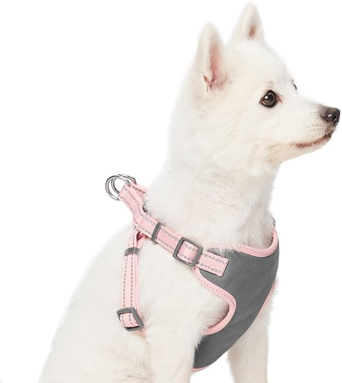 Blueberry Pet Pastel Colored Reflective Dog Harness with Seatbelt Clip – Adjustable No-Pull Pet Vest for Walking and Car Safety, Small Size in Baby Pink
