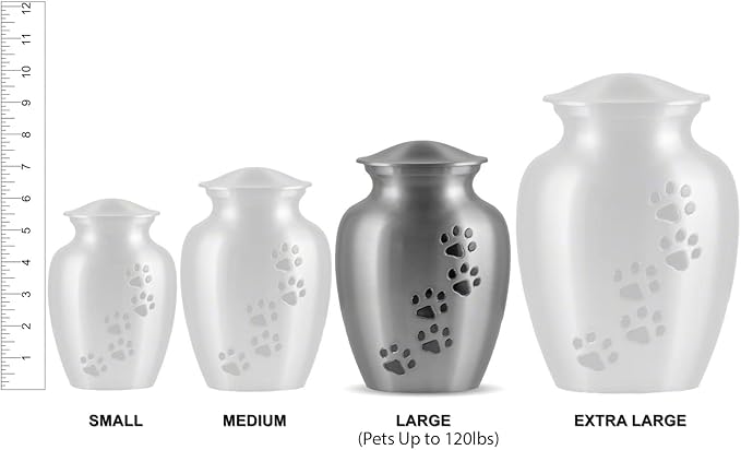 Pet Urn for Dogs and Cats with Personalized Laser Engraving, Ottillie Paws Premier Series Memorial Urns (Large Baby Blue with Vertical Pewter Paws)