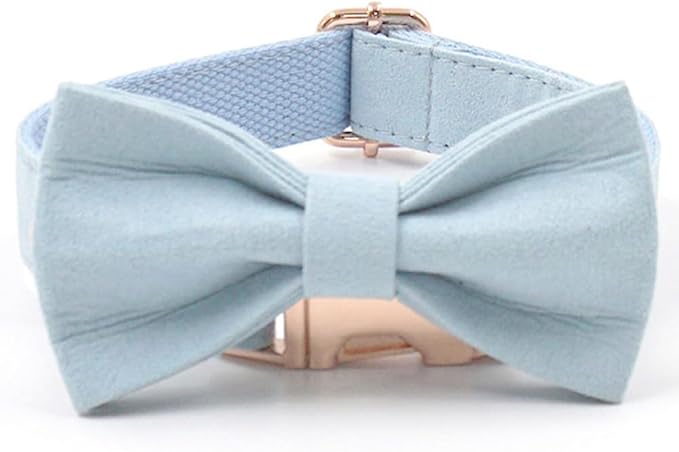 PETDURO Custom Dog Collar Personalized with Name Engraved Quick Release Rose Gold Metal Buckle for Large Medium Small Girl Dogs - Dog Leash and Bow Tie Available - Soft Comfy Velvet (Light Blue, M)