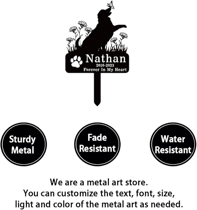 Custom Flowers Dog Memorial Stake Marker Metal Plaque, Personalized Flowers Dog Memorial Grave Marker with Paw, Customized Pet Dog Memorial Grave Stake Outdoor Decor Garden Sign Headstone