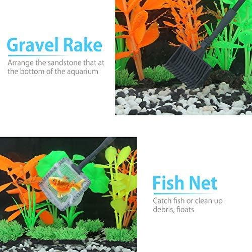 Carefree Fish 6IN1 Aquarium Cleaning Tools Long Handle Adjustable Length 20~36Inches Fish Tank Cleaner Kit Alage Scraper Scrubber Brushes Set