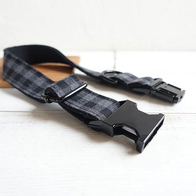 PETDURO Personalized Checkered Plaid Dog Collar Black - Engraved Name and Phone Number on Black Metal Buckle - Custom for Small Medium Large Boy Girl Dogs - Add Leash Bow Tie via Customize Now