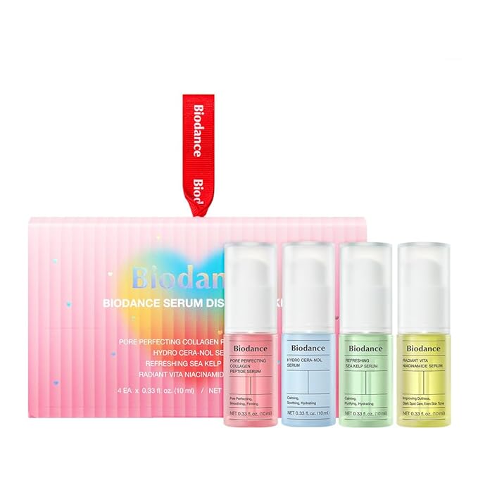 BIODANCE Serum Discovery Set: 4 Mini Serums Set, Korean Skin Care with Collagen Peptide, Ceramide Panthenol, Sea Kelp, Vitamin C Niacinamide, Skin Care Set | 10ml x 4 Serums