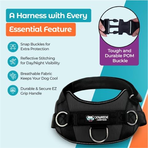 Joyride Basic Essential Dog Harness 1.0 - Small, Medium, Large Dogs, No-Pull Pet Vest with 3 Side Rings for Leash Placement, Adjustable for Training (Black Onyx, 2XL)