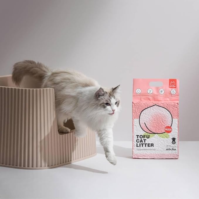 Michu Tofu Cat Litter Natural Clumping Tofu Cat Litter, Fast Clumping and Easily Scoop-able 5.5lb/88oz 5 Scents - Peach, 4 Pack