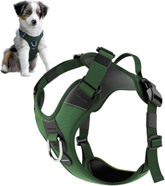 No Pull Dog Harness - Durable Polyester Puppy Harness with Front Anti-Pull Loop, Reflective Strips, and Quick-Release Clips for Small, Medium, and Large Dogs (Forest Green, Small)