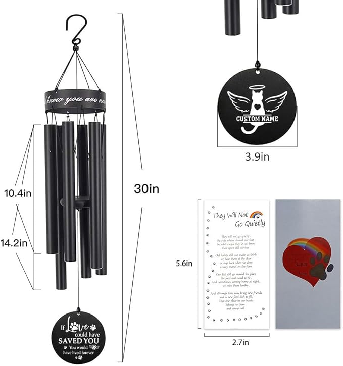 ASTARIN Pets Personalized Name 30" Wind Chimes, Pet Memorial Gifts for Loss of Dog, Custom Dog Remenbrance Gift in Memory, Sympathy Family Love Pet Dogs Cat Gift for Son Daughter Friends