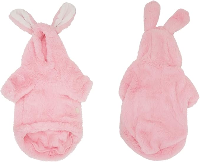 Stretchy Fuzzy 2-Leg Cat Hoodie Pajamas for Sphynx,Soft Fluffy Loungewear with Bunny Ears, Cozy Home Clothes for Hairless Cats, Winter Warm Outfit Sweater (Pink, M (3.5-5.5 lbs))