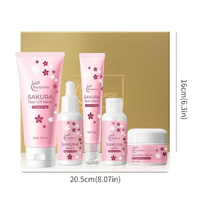 Skin Care Set Cherry Blossom Radiant Hydrating 5 Piece Set Women Beauty Gift Sets Skin Care Kit with Peel-off mask, Toner, lotion，eye cream Travel Kit for Women Teen Girls Mom Daughter Birthday