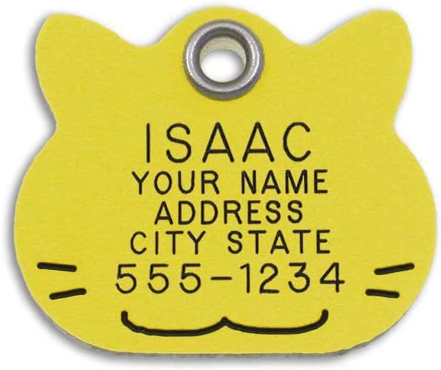 LuckyPet Plastic Pet ID Tags - Dog Personalized IDs - Durable Engraved Name Noiseless Tag - Suitable for Dogs and Cats - Outlasts Most Aluminum Tags - Medium, Yellow Cat