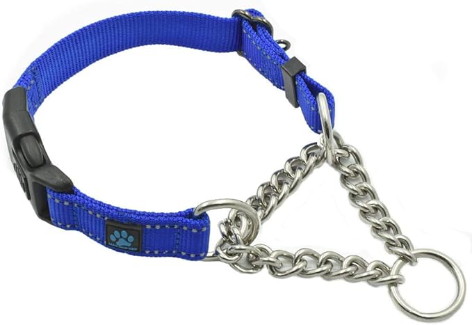 Max and Neo Stainless Steel Chain Martingale Collar - We Donate to a Dog Rescue for Every Collar Sold (Small, Blue)