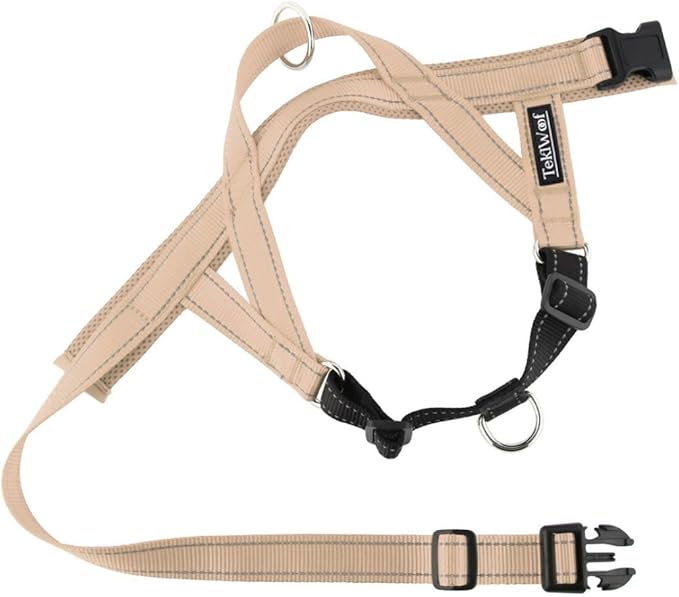 No Pull Dog Harness with Handle, Rear & Front Clip, Adjustable, Easy On/Off, Reflective, Lightweight & Mesh Padded, No Choke. for Small, Medium & Large Dogs (Beige-Black, Medium)