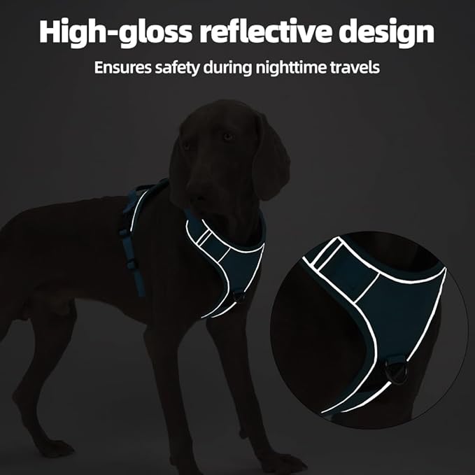Airtag Dog Harness Chest Plate Reflective No Pull Harness with Leash for Extra Large Dogs (Steel Blue, S)