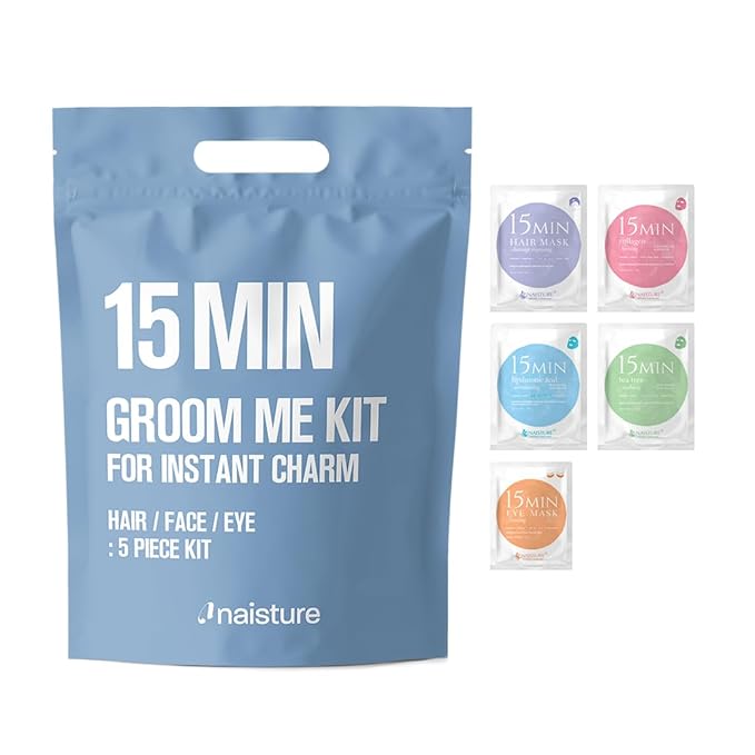Naisture 15 Min Groom Me Kit Skincare Gift Set for Men – All-in-One Bundle with Hair, Face, & Eye Masks, Complete Grooming Self-Care Kit (5 pcs)