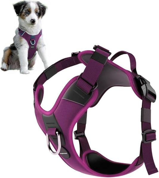 No Pull Dog Harness - Durable Polyester Puppy Harness with Front Anti-Pull Loop, Reflective Strips, and Quick-Release Clips for Small, Medium, and Large Dogs (Berry Purple, Extra Large)