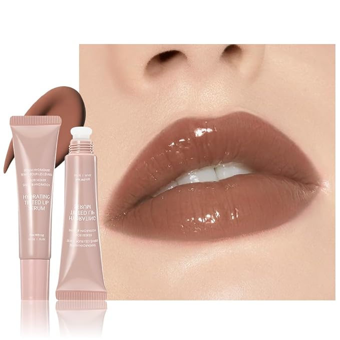 Lip Tinted Glowy Balm Hydrating Tinted Lip Serum Lip Gloss, Ultra-Hydrating Natural Vegan Lip Balm, Sheer-Tinted Shine & Hydration, Soothes & Softens Dry Lips Skincare (Light Brown)