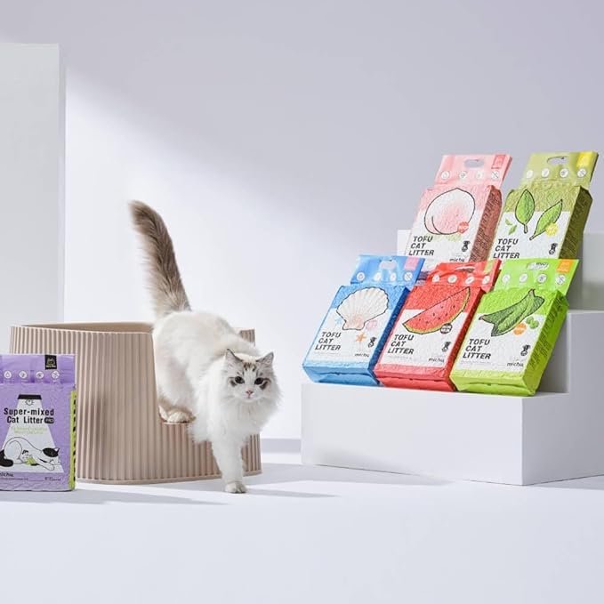 Michu Tofu Cat Litter Natural Clumping Tofu Cat Litter, Fast Clumping and Easily Scoop-able 5.5lb/88oz 5 Scents - Watermelon, 4 Pack
