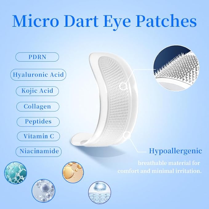 4 pairs PDRN Micro Eye Patches, Under Eye Patches for Puffy eyes, Dark Circles & Wrinkle | Hyaluronic Acid, Kojic Acid, Collagen, Peptides, Vitamin C, Niacinamide - Korean Popular Eye Care