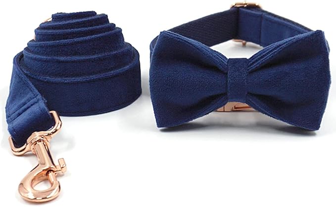 PETDURO Personalized Dog Collar Navy Blue Soft Velvet for Large Medium Small Boy Girl Dogs - Custom Collar with Name Phone Engraved on Rose Gold Metal Buckle - Add Matching Leash Set via Customize Now