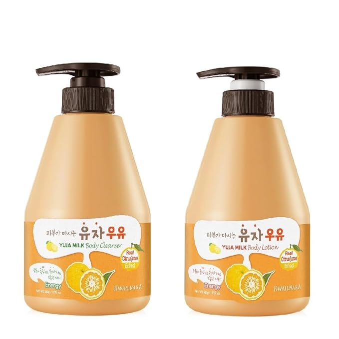 Kwailnara Yuja Milk Body Wash & Lotion Set (19.75 Oz Each) – 2-Piece Korean Skincare Duo for Radiant & Refreshed Skin | Milk Protein, Royal Jelly & Brightening Vitamin C Yuja Extract | Paraben-Free
