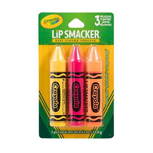 Lip Smacker Crayola Crayon Flavored Lip Balm - Moisturizing, Soothing Trio Banana Mania, Pink Sherbert, & Outrageous Orange (Pack of 2)